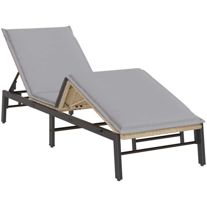 Solsäng med dyna beige konstrotting vidaXL – bild 5