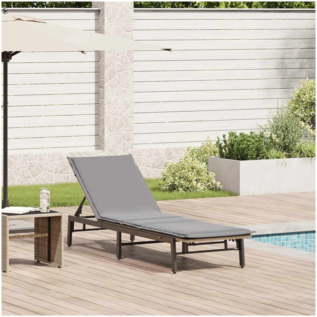 Solsäng med dyna beige konstrotting vidaXL