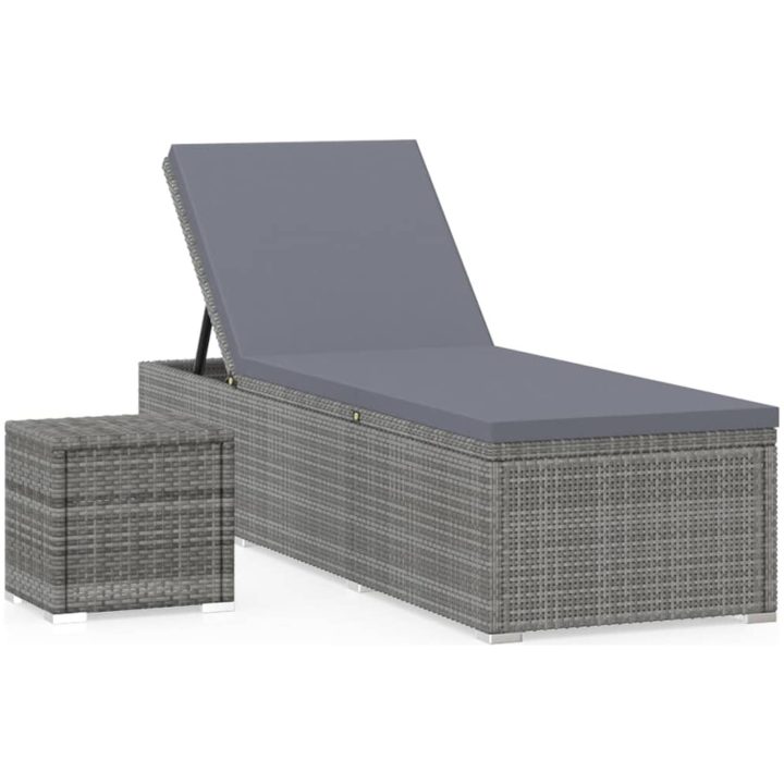 Solsäng med dyna & bord konstrotting grå vidaXL – bild 2
