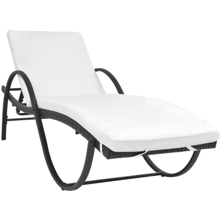 Solsäng med dyna & bord konstrotting svart vidaXL – bild 2