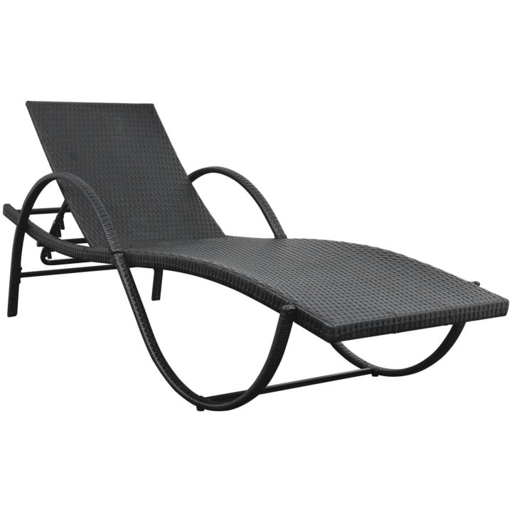 Solsäng med dyna & bord konstrotting svart vidaXL – bild 3