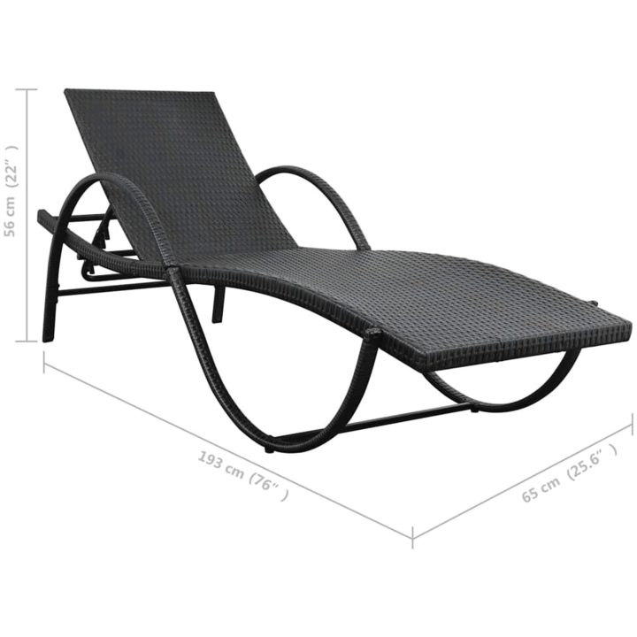 Solsäng med dyna & bord konstrotting svart vidaXL – bild 10