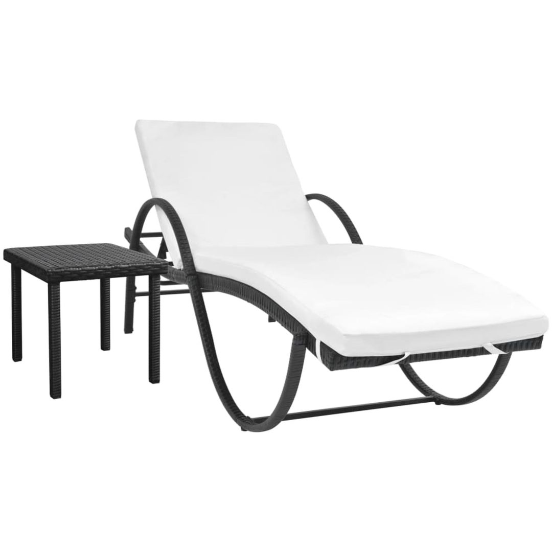 Solsäng med dyna & bord konstrotting svart vidaXL