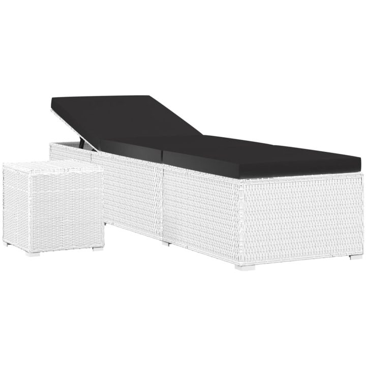Solsäng med dyna & bord konstrotting vit vidaXL – bild 2