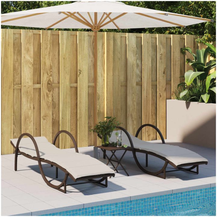 Solsäng med dyna brun 60x199x42 cm konstrotting vidaXL – bild 3