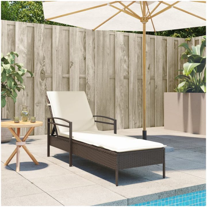 Solsäng med dyna brun 63x200x81 cm konstrotting vidaXL – bild 3