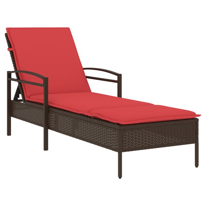 Solsäng med dyna brun 63x200x81 cm polyrotting (endast USA) vidaXL – bild 2