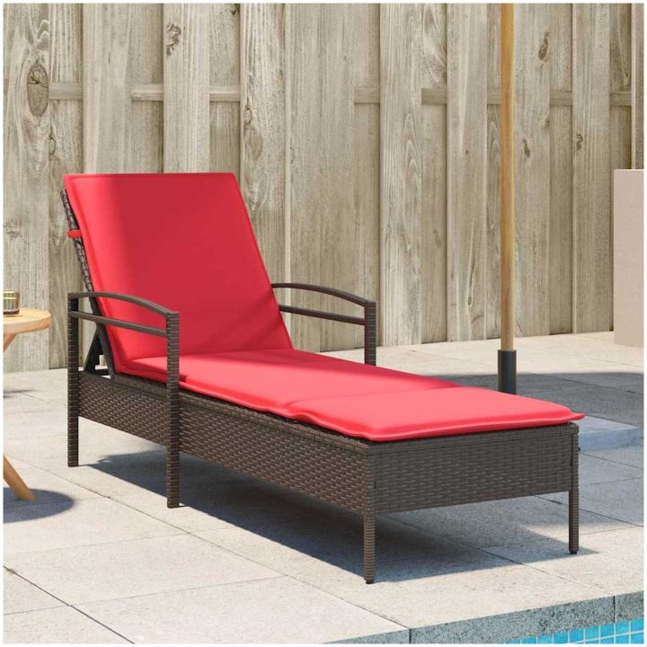 Solsäng med dyna brun 63x200x81 cm polyrotting (endast USA) vidaXL – bild 3