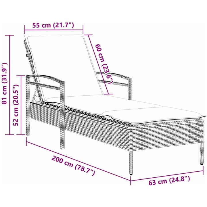 Solsäng med dyna brun 63x200x81 cm polyrotting (endast USA) vidaXL – bild 9