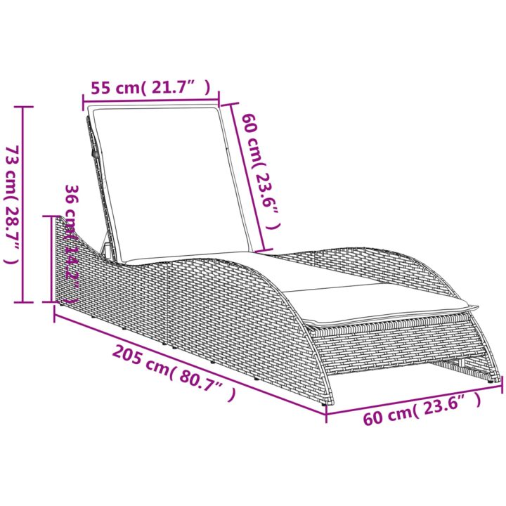 Solsäng med dyna brun konstrotting vidaXL 60 x 205 x 73 cm – bild 9