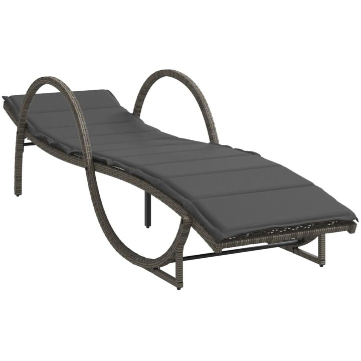 Solsäng med dyna grå 60x199x42 cm konstrotting vidaXL – bild 2