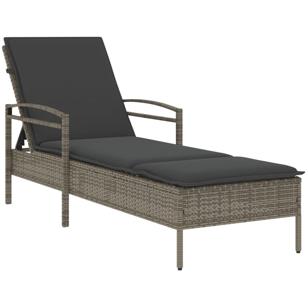 Solsäng med dyna grå 63x200x81 cm konstrotting vidaXL – bild 2