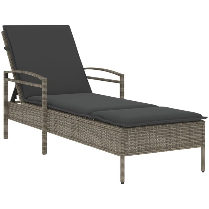 Solsäng med dyna grå 63x200x81 cm konstrotting vidaXL – bild 2