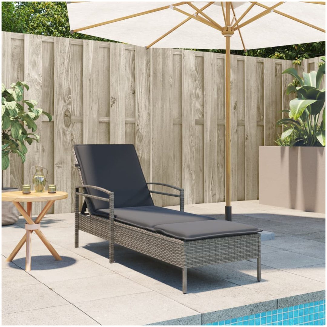 Solsäng med dyna grå 63x200x81 cm konstrotting vidaXL – bild 3