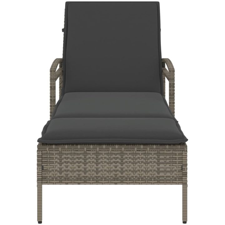 Solsäng med dyna grå 63x200x81 cm konstrotting vidaXL – bild 4