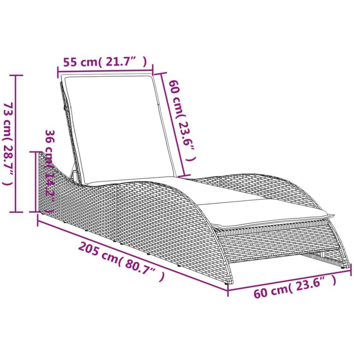 Solsäng med dyna grå konstrotting vidaXL 60 x 205 x 73 cm – bild 9