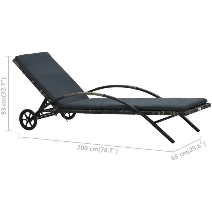 Solsäng med dyna & hjul konstrotting antracit vidaXL – bild 7
