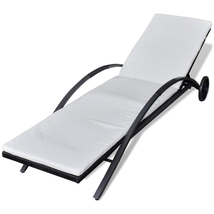 Solsäng med dyna & hjul konstrotting svart vidaXL – bild 2