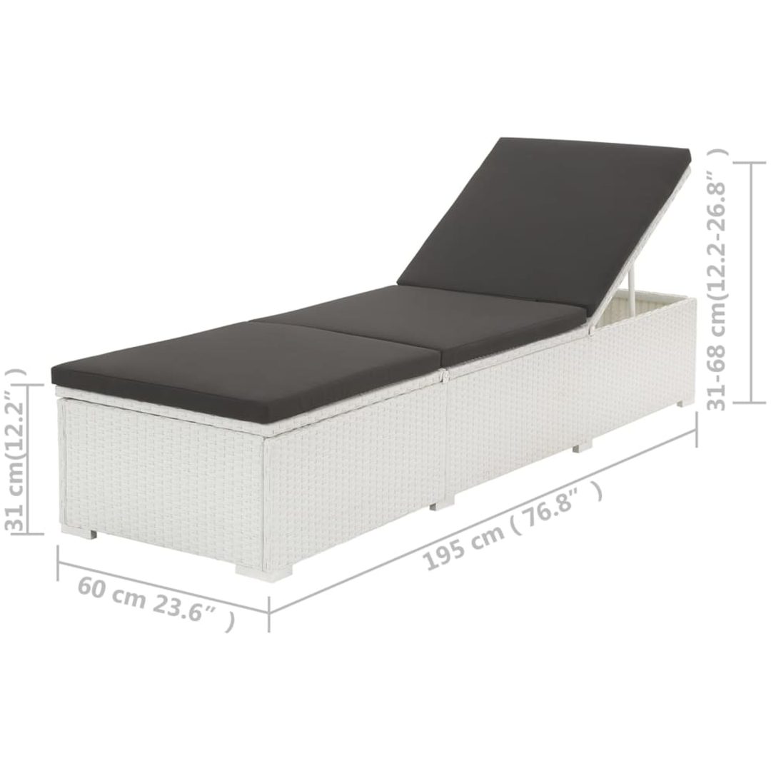 Solsäng med dyna konstrotting vit vidaXL – bild 6