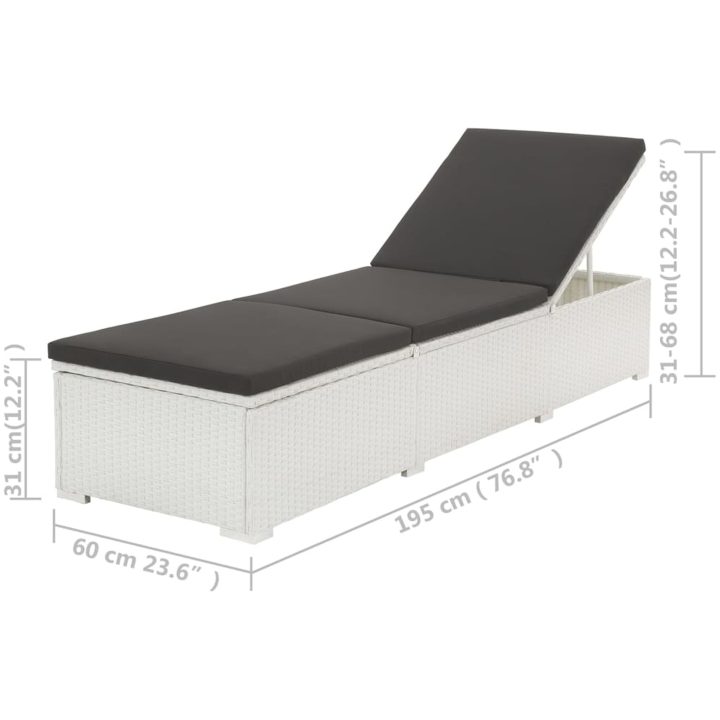 Solsäng med dyna konstrotting vit vidaXL – bild 6