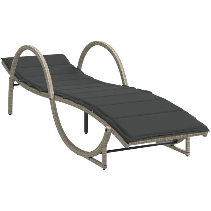 Solsäng med dyna ljusgrå 60x199x42 cm konstrotting vidaXL – bild 2