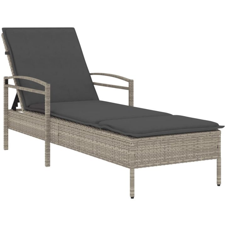 Solsäng med dyna ljusgrå 63x200x81 cm konstrotting vidaXL – bild 2
