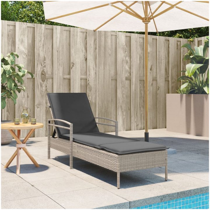 Solsäng med dyna ljusgrå 63x200x81 cm konstrotting vidaXL – bild 3