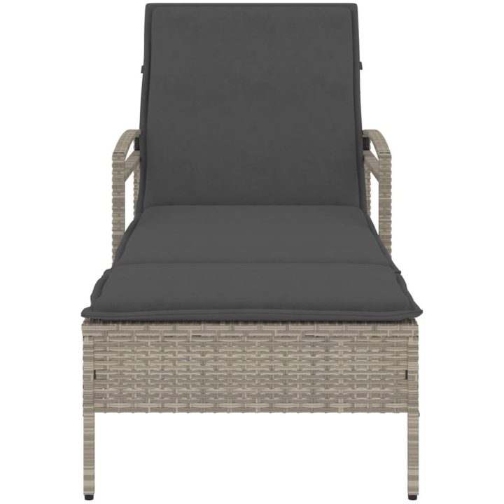 Solsäng med dyna ljusgrå 63x200x81 cm konstrotting vidaXL – bild 4