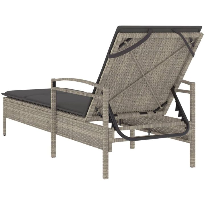 Solsäng med dyna ljusgrå 63x200x81 cm konstrotting vidaXL – bild 6