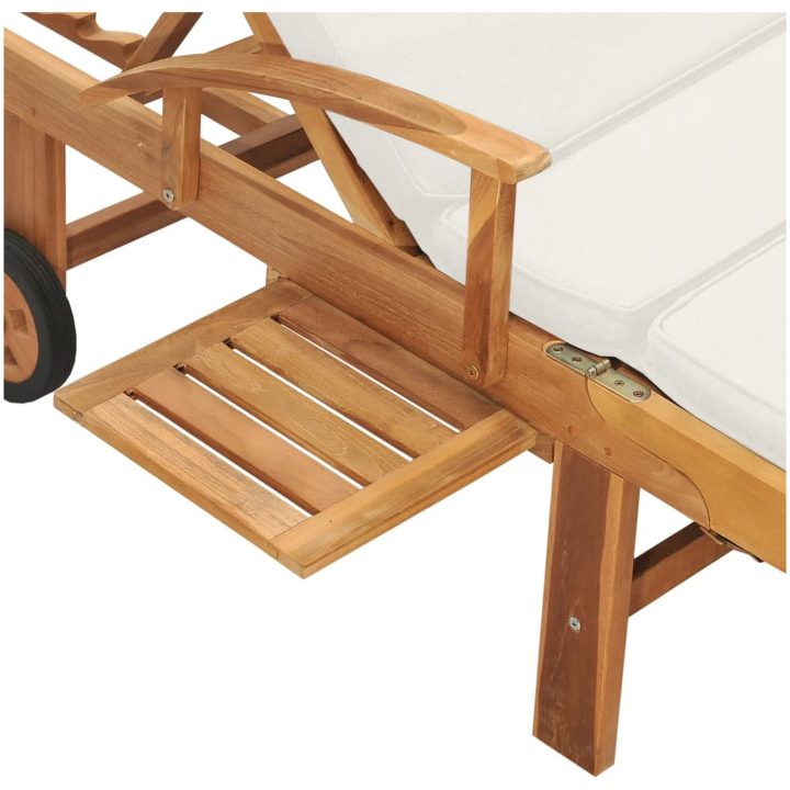 Solsäng med dyna massiv teak gräddvit vidaXL – bild 8