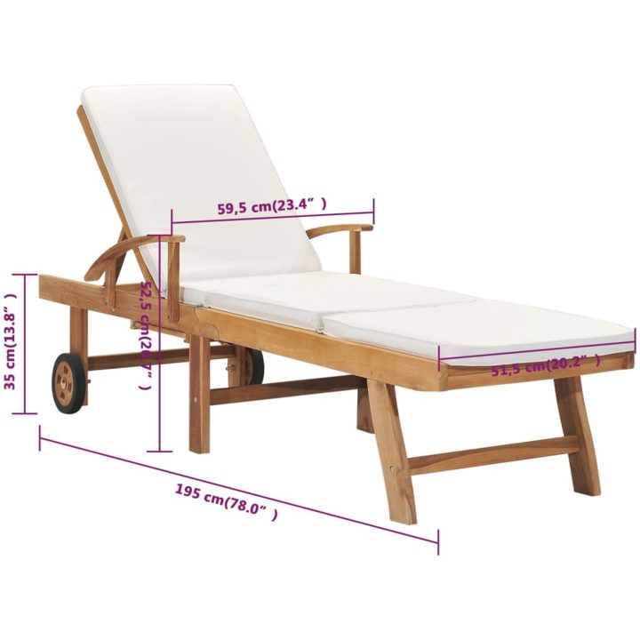 Solsäng med dyna massiv teak gräddvit vidaXL – bild 10