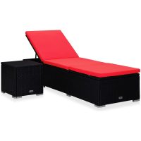 Solsäng med dyna & sidobord konstrotting röd vidaXL