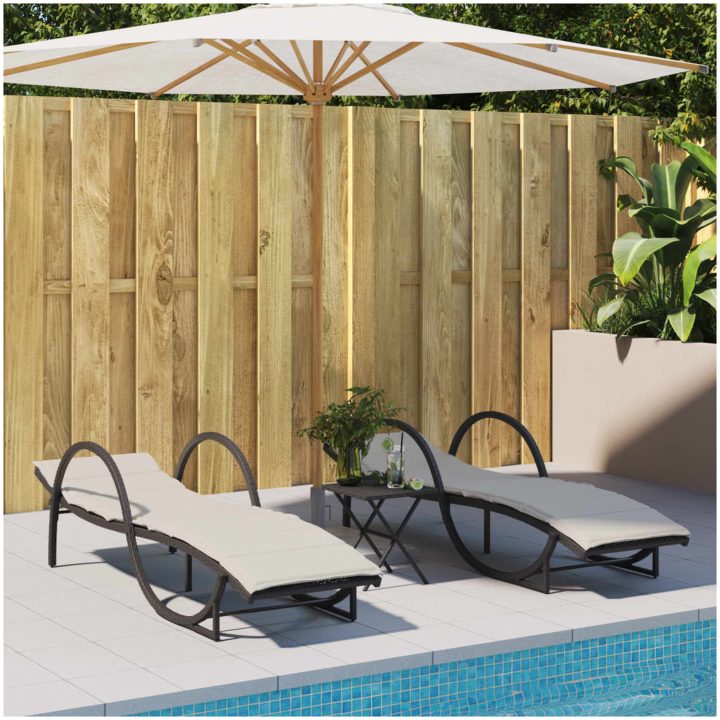 Solsäng med dyna svart 60x199x42 cm konstrotting vidaXL – bild 3