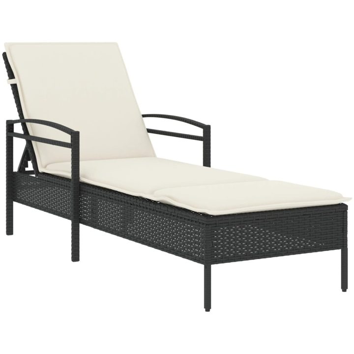 Solsäng med dyna svart 63x200x81 cm konstrotting vidaXL – bild 2