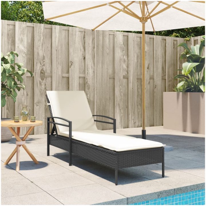 Solsäng med dyna svart 63x200x81 cm konstrotting vidaXL – bild 3