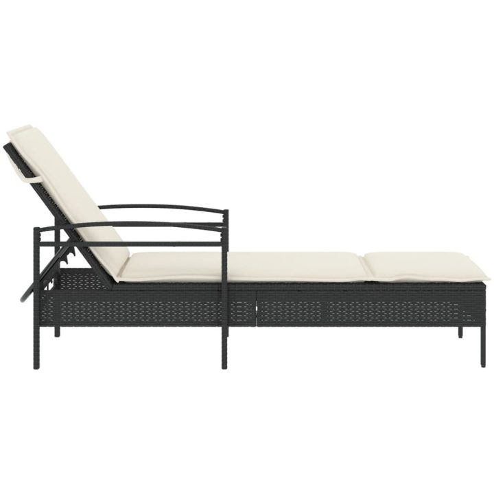 Solsäng med dyna svart 63x200x81 cm konstrotting vidaXL – bild 5