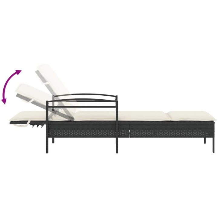 Solsäng med dyna svart 63x200x81 cm konstrotting vidaXL – bild 7