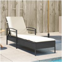 Solsäng med dyna svart 63x200x81 cm konstrotting vidaXL