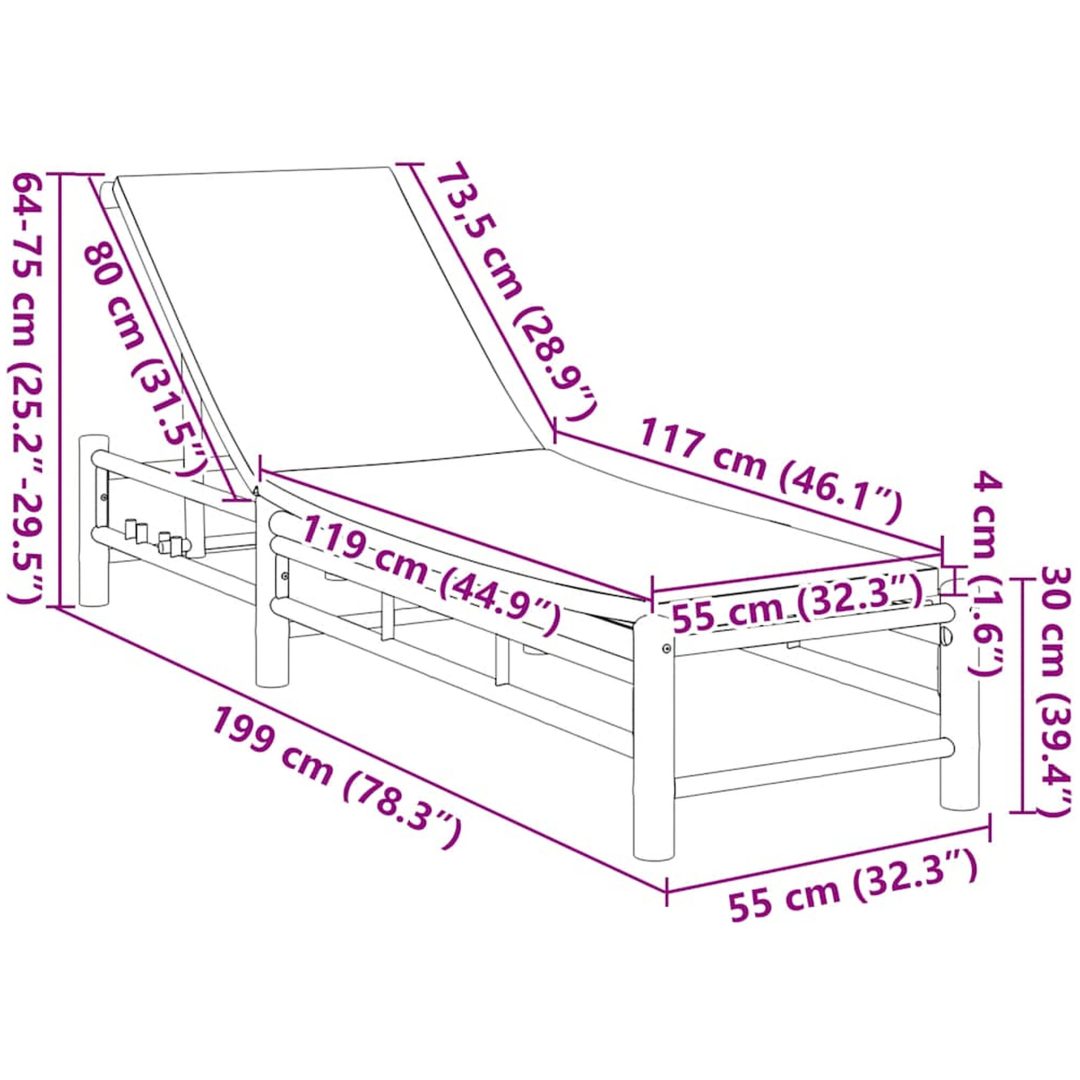 Solsäng med dynor 55x199x30 cm bambu vidaXL – bild 10