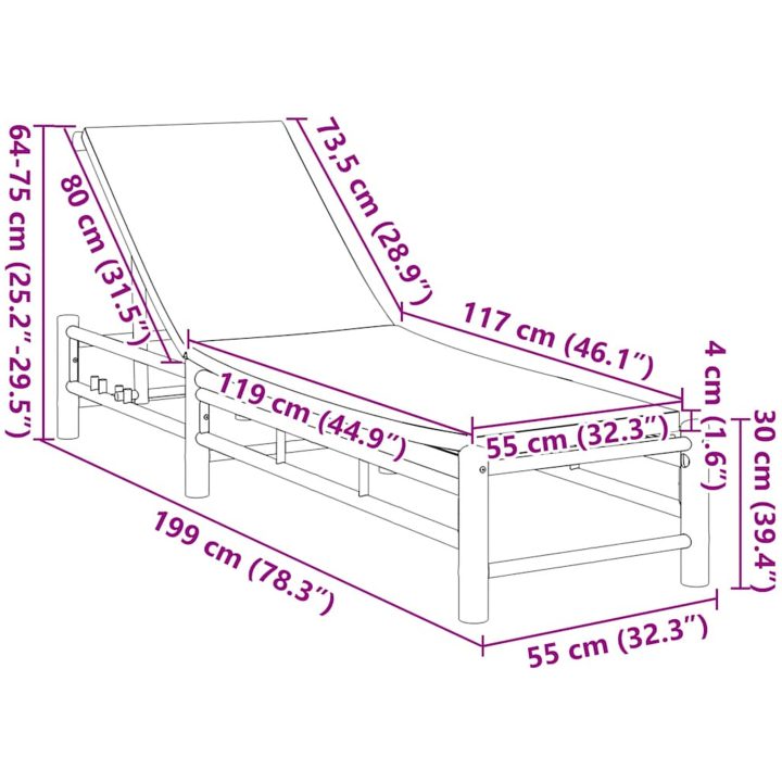 Solsäng med dynor 55x199x30 cm bambu vidaXL – bild 10
