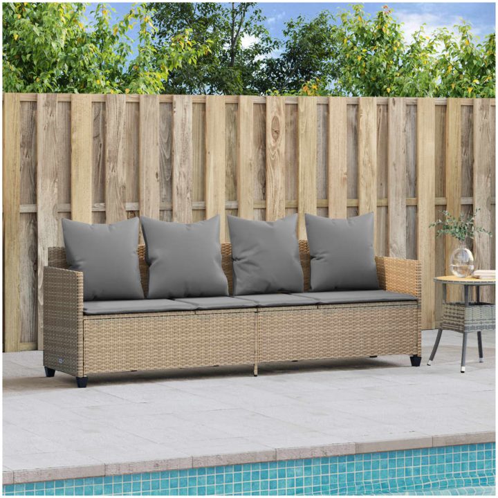 Solsäng med dynor beige konstrotting vidaXL – bild 3