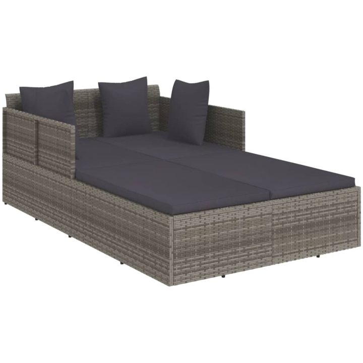 Solsäng med dynor grå 182x118x63 cm konstrotting vidaXL – bild 2