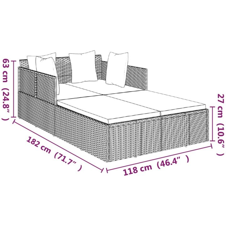 Solsäng med dynor grå 182x118x63 cm konstrotting vidaXL – bild 8
