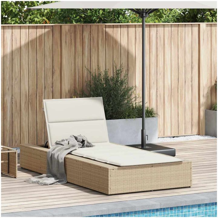 Solsäng med flytande dyna beige konstrotting vidaXL – bild 2
