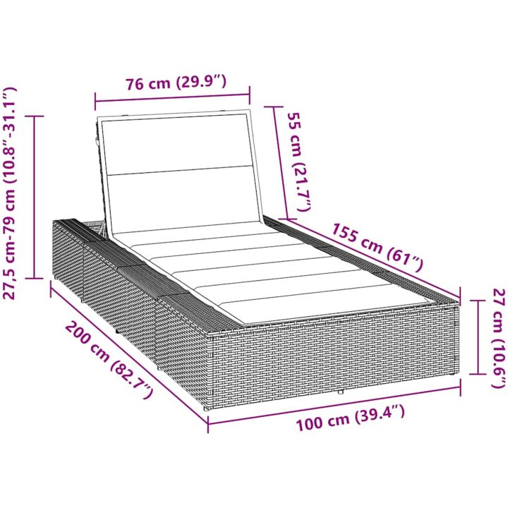 Solsäng med flytande dyna beige konstrotting vidaXL – bild 12