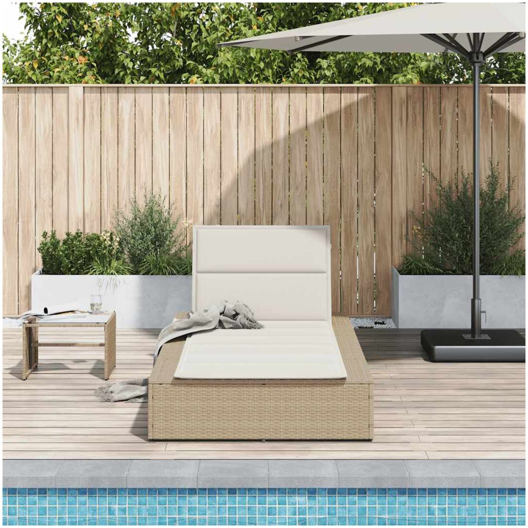 Solsäng med flytande dyna beige konstrotting vidaXL – bild 3