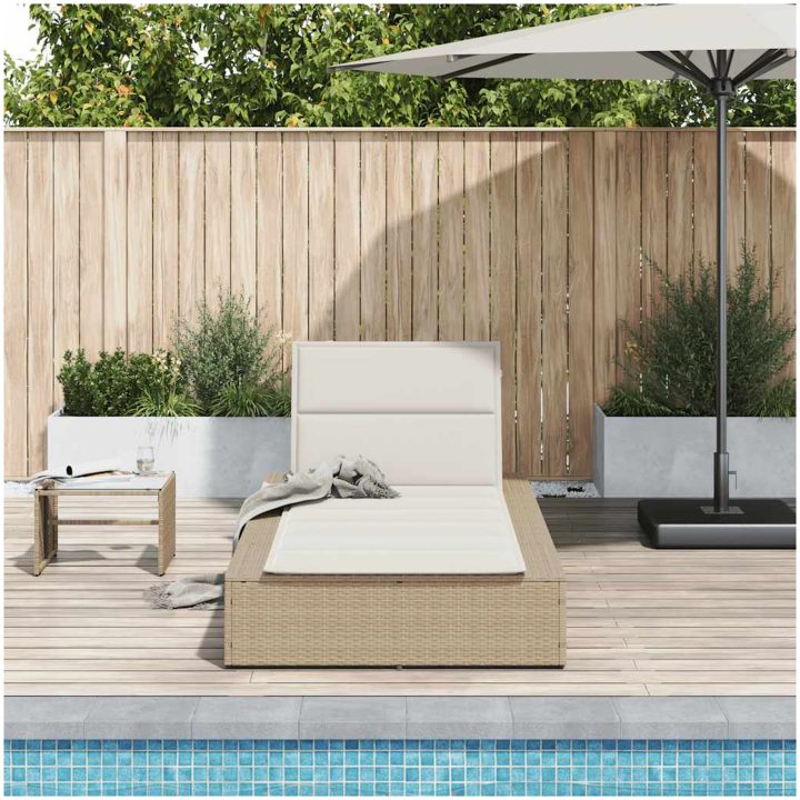 Solsäng med flytande dyna beige konstrotting vidaXL – bild 3