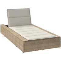 Solsäng med flytande dyna beige konstrotting vidaXL