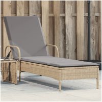 Solsäng med hjul och dyna beige konstrotting vidaXL