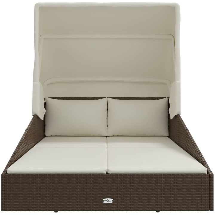 Solsäng med hopfällbart tak brun 200x114x128 cm konstrotting vidaXL – bild 3